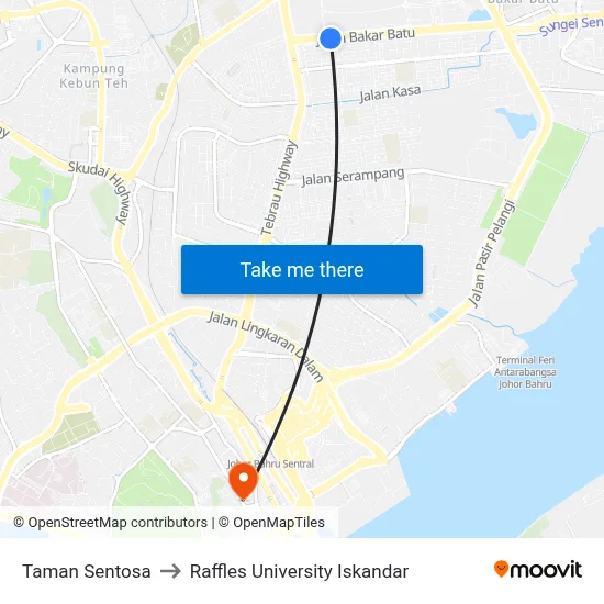 Taman Sentosa to Raffles University Iskandar map