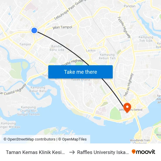 Taman Kemas Klinik Kesihatan to Raffles University Iskandar map