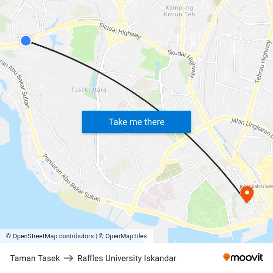 Taman Tasek to Raffles University Iskandar map