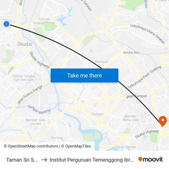 Taman Sri Skudai to Institut Perguruan Temenggong Ibrahim (IPTI) map