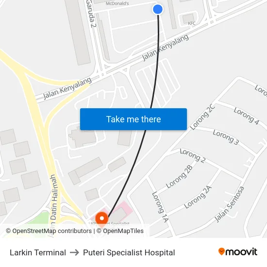 Larkin Terminal to Puteri Specialist Hospital map