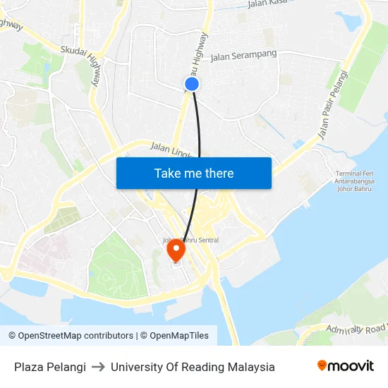 Plaza Pelangi to University Of Reading Malaysia map
