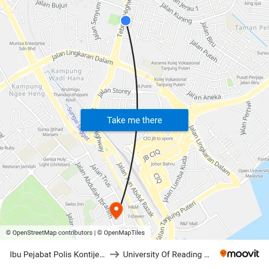 Ibu Pejabat Polis Kontijen Johor to University Of Reading Malaysia map
