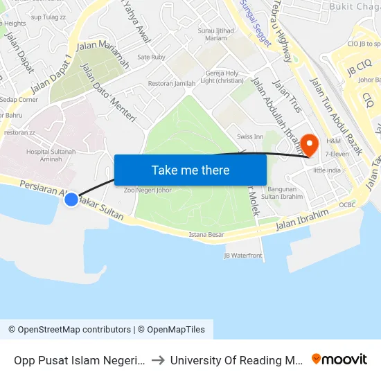 Opp Pusat Islam Negeri Johor to University Of Reading Malaysia map