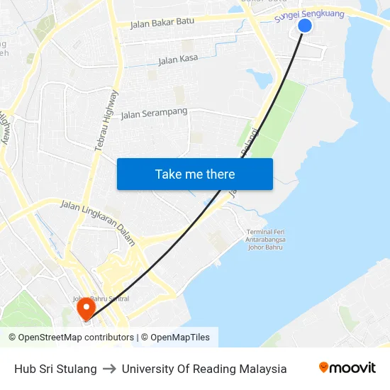 Hub Sri Stulang to University Of Reading Malaysia map