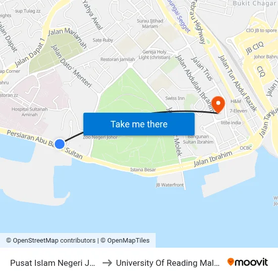 Pusat Islam Negeri Johor to University Of Reading Malaysia map