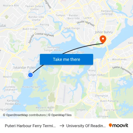 Puteri Harbour Ferry Terminal (0008130) to University Of Reading Malaysia map