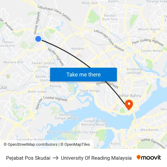 Pejabat Pos Skudai to University Of Reading Malaysia map