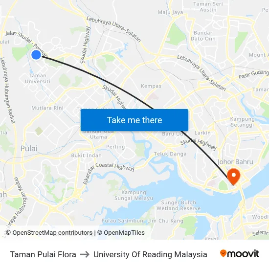 Taman Pulai Flora to University Of Reading Malaysia map