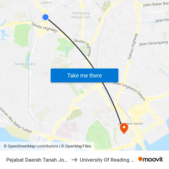Pejabat Daerah Tanah Johor Bahru to University Of Reading Malaysia map