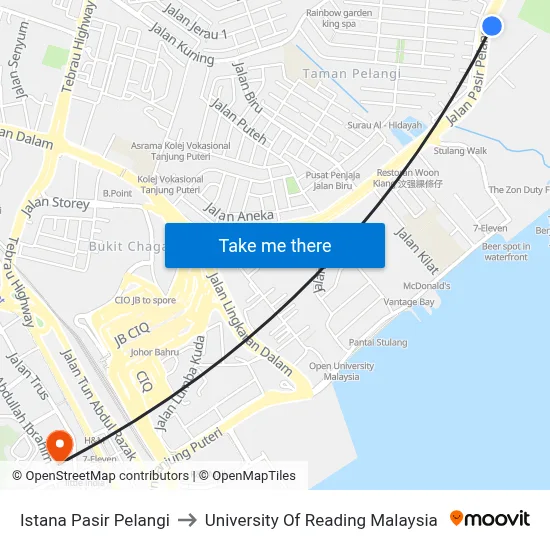 Istana Pasir Pelangi to University Of Reading Malaysia map