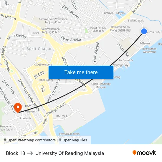 Block 18 to University Of Reading Malaysia map