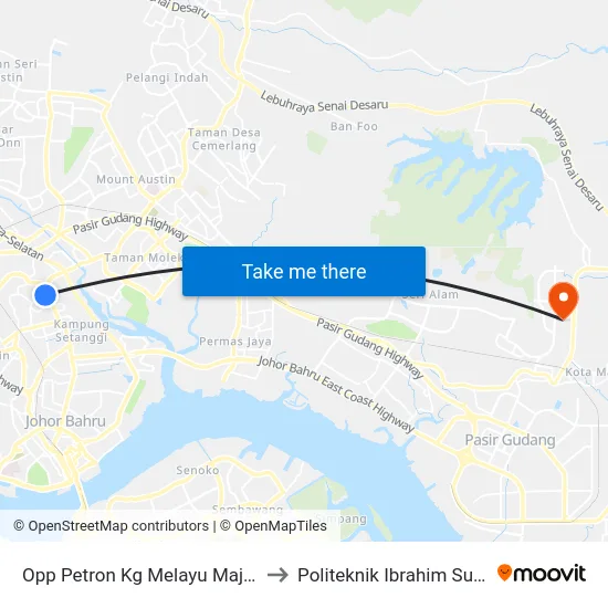 Opp Petron Kg Melayu Majidee to Politeknik Ibrahim Sultan map