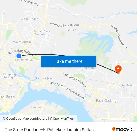 The Store Pandan to Politeknik Ibrahim Sultan map