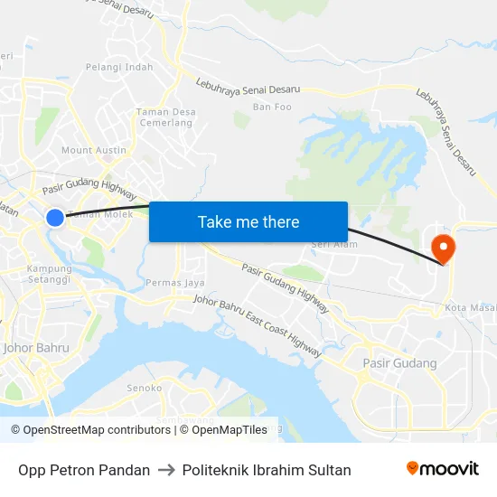 Opp Petron Pandan to Politeknik Ibrahim Sultan map