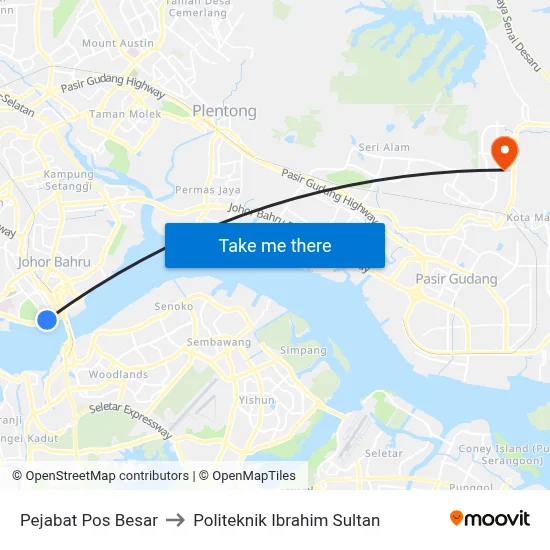 Pejabat Pos Besar to Politeknik Ibrahim Sultan map