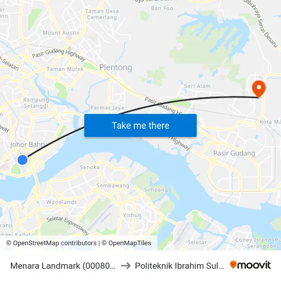 Menara Landmark (0008096) to Politeknik Ibrahim Sultan map