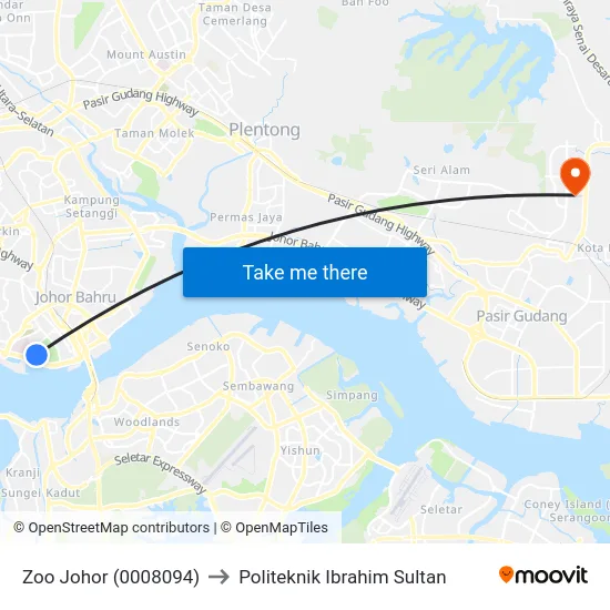 Zoo Johor (0008094) to Politeknik Ibrahim Sultan map