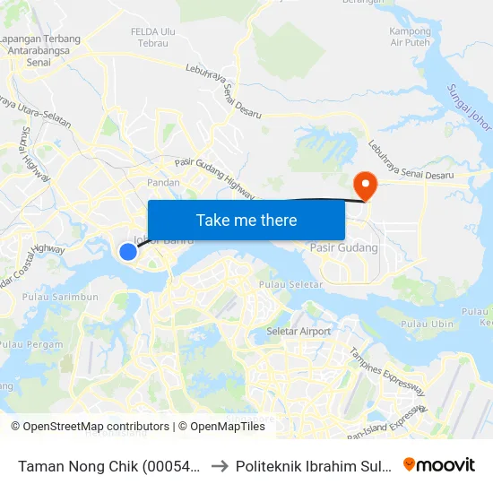 Taman Nong Chik (0005495) to Politeknik Ibrahim Sultan map