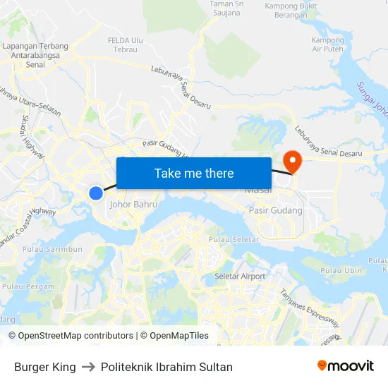 Burger King to Politeknik Ibrahim Sultan map
