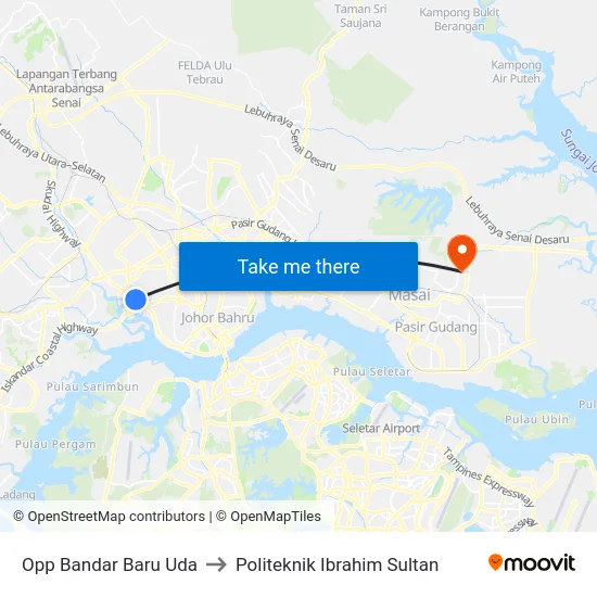 Opp Bandar Baru Uda to Politeknik Ibrahim Sultan map