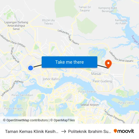 Taman Kemas Klinik Kesihatan to Politeknik Ibrahim Sultan map