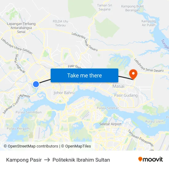 Kampong Pasir to Politeknik Ibrahim Sultan map