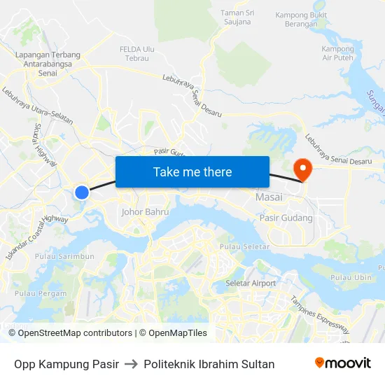 Opp Kampung Pasir to Politeknik Ibrahim Sultan map