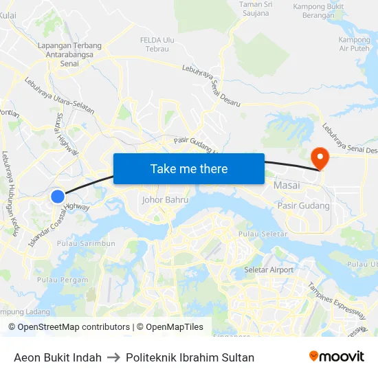 Aeon Bukit Indah to Politeknik Ibrahim Sultan map