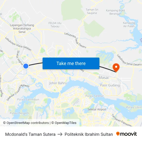 Mcdonald's Taman Sutera to Politeknik Ibrahim Sultan map