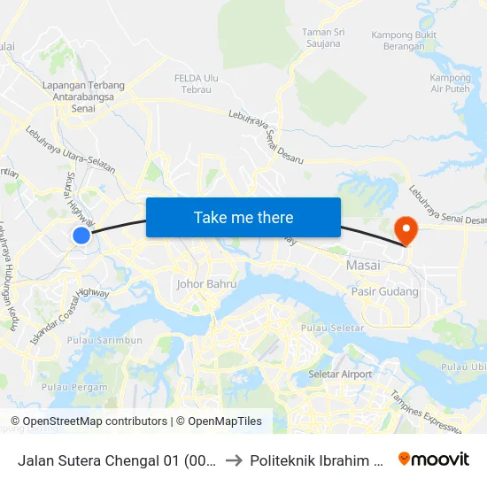 Jalan Sutera Chengal 01 (0008050) to Politeknik Ibrahim Sultan map