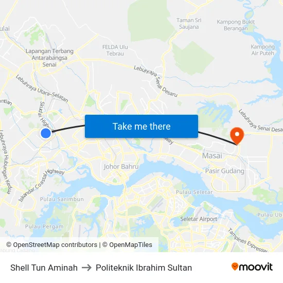 Shell Tun Aminah to Politeknik Ibrahim Sultan map