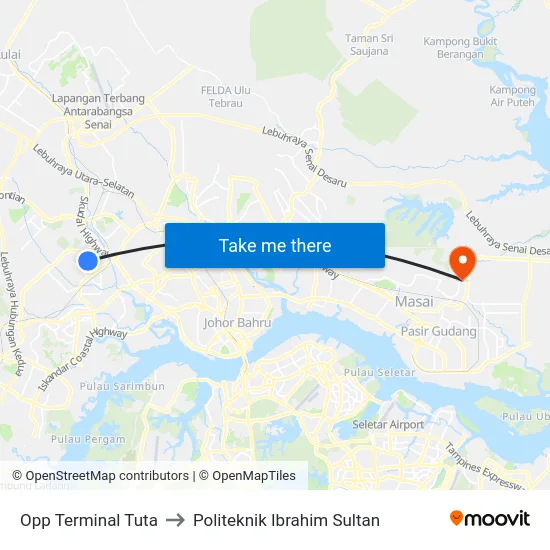 Opp Terminal Tuta to Politeknik Ibrahim Sultan map