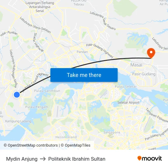 Mydin Anjung to Politeknik Ibrahim Sultan map
