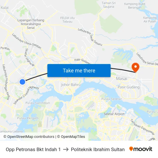 Opp Petronas Bkt Indah 1 to Politeknik Ibrahim Sultan map