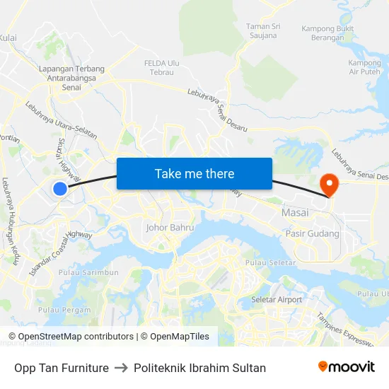 Opp Tan Furniture to Politeknik Ibrahim Sultan map