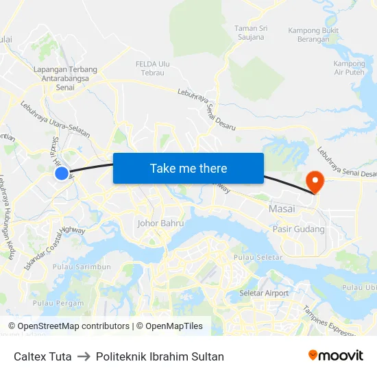 Caltex Tuta to Politeknik Ibrahim Sultan map