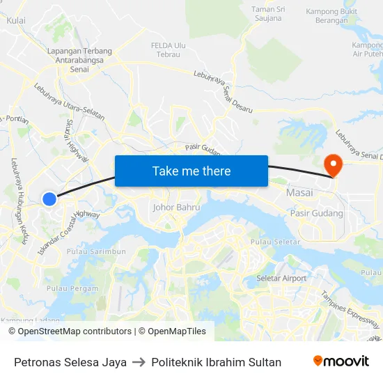 Petronas Selesa Jaya to Politeknik Ibrahim Sultan map