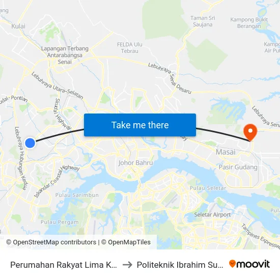 Perumahan Rakyat Lima Kedai to Politeknik Ibrahim Sultan map