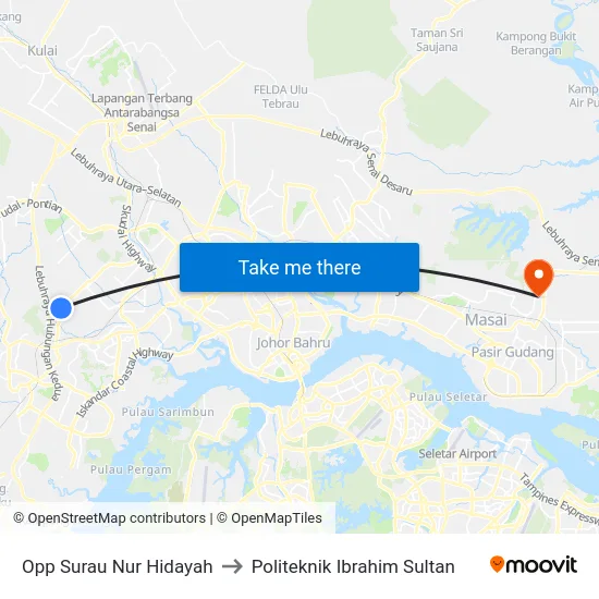 Opp Surau Nur Hidayah to Politeknik Ibrahim Sultan map