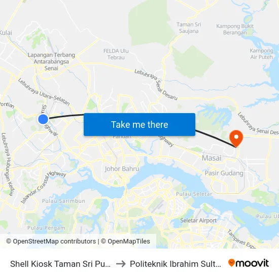 Shell Kiosk Taman Sri Putri to Politeknik Ibrahim Sultan map
