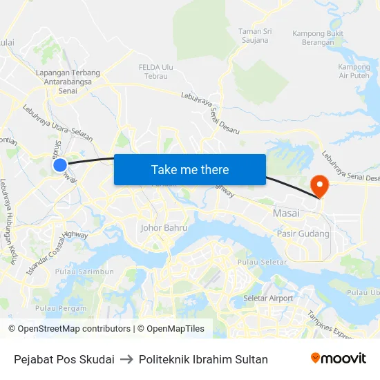Pejabat Pos Skudai to Politeknik Ibrahim Sultan map