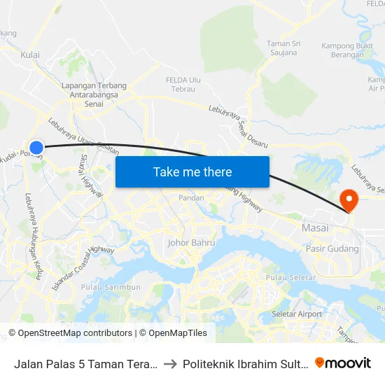Jalan Palas 5 Taman Teratai to Politeknik Ibrahim Sultan map