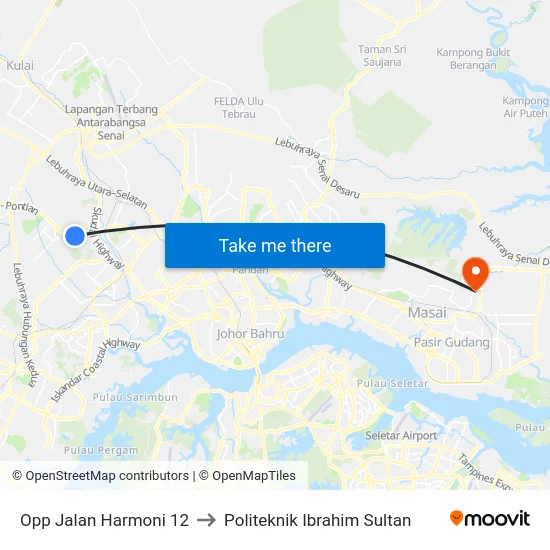 Opp Jalan Harmoni 12 to Politeknik Ibrahim Sultan map