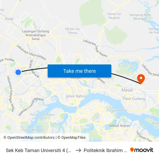 Sek Keb Taman Universiti 4 (0004365) to Politeknik Ibrahim Sultan map