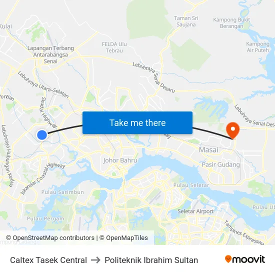 Caltex Tasek Central to Politeknik Ibrahim Sultan map