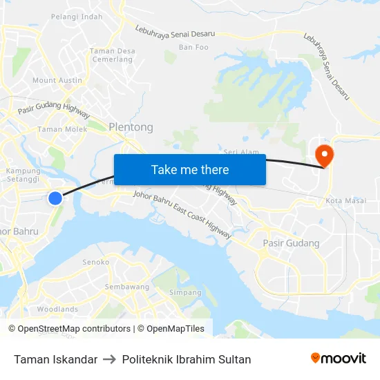 Taman Iskandar to Politeknik Ibrahim Sultan map