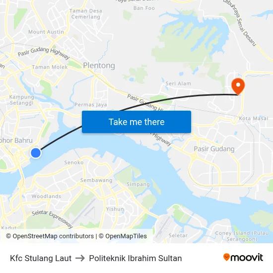 Kfc Stulang Laut to Politeknik Ibrahim Sultan map