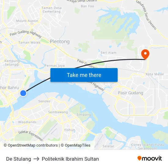De Stulang to Politeknik Ibrahim Sultan map