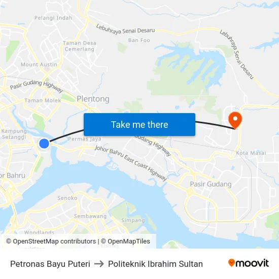 Petronas Bayu Puteri to Politeknik Ibrahim Sultan map